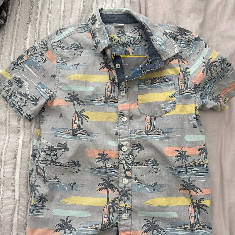 Gymboree Gray and Blue Casual Button Down Shirt